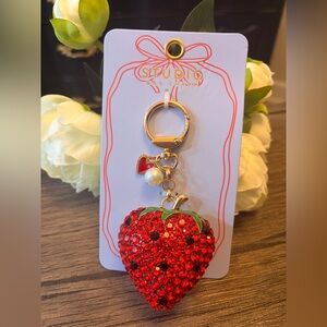 Large Red Strawberry Keychain with Pearl and heart Charm ✨🍓